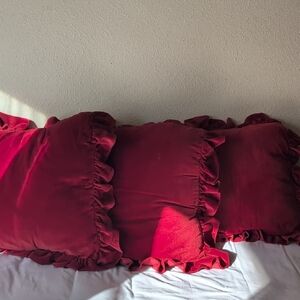 Ralph Lauren Deep Red Velvet Pillow Cover Set Of 3, Shams Only, No Pillow Insert